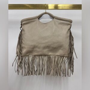 (086-BGE) FRINGE LEATHER HANDBAG WITH SHOULDER STRAP